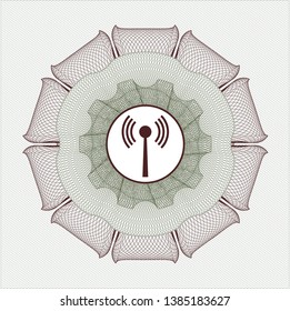 Green and Red abstract linear rosette with antenna signal icon inside
