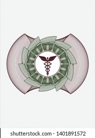 Green and Red abstract linear rosette with Caduceus medical icon inside