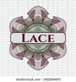 Green and Red abstract linear rosette with text Lace inside
