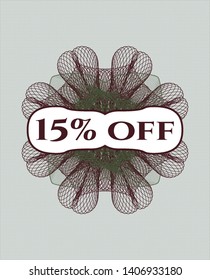 Green and Red abstract linear rosette with text 15% off inside