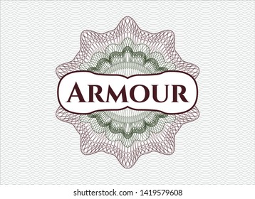 Green and Red abstract linear rosette with text Armour inside