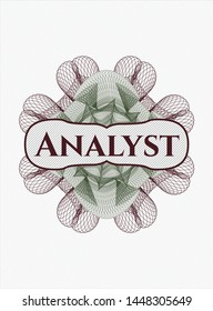 Green and Red abstract linear rosette with text Analyst inside
