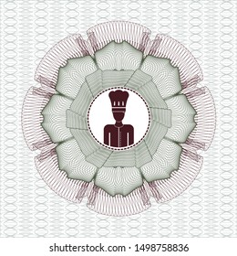 Green and Red abstract linear rosette with chef icon inside