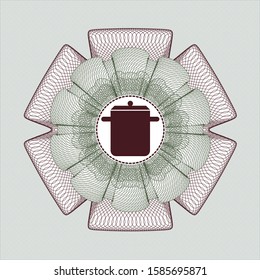 Green and Red abstract linear rosette with cooking pot icon inside
