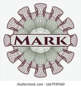 Green and Red abstract linear rosette with text Mark inside