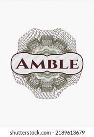 Green and Red abstract linear rosette with text Amble inside