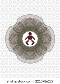 Green and Red abstract linear rosette. with baby icon inside