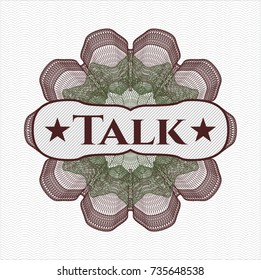 Green and Red abstract linear rosette with text Talk inside