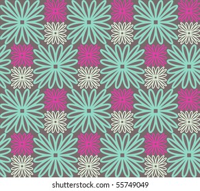 Green and red abstract retro line flowers