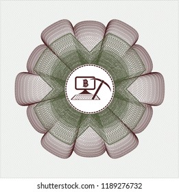 Green and Red abstract rosette with bitcoin mining icon inside