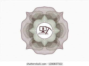Green and Red abstract rosette with bitcoin mining icon inside