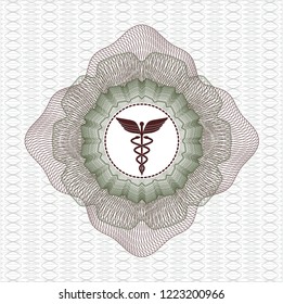 Green and Red abstract rosette with Caduceus medical icon inside