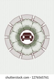 Green and Red abstract rosette with car seen from front icon inside