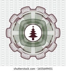 Green and Red abstract rosette with christmas tree icon inside