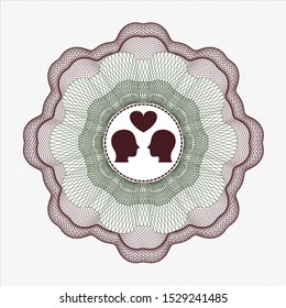 Green and Red abstract rosette with couple in love icon inside