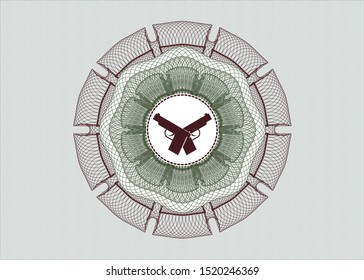 Green and Red abstract rosette with crossed pistols icon inside