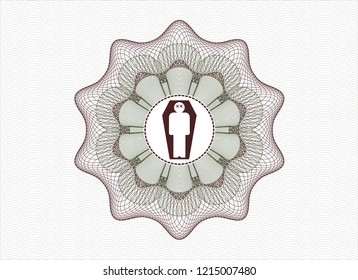 Green and Red abstract rosette with dead man in his coffin icon inside