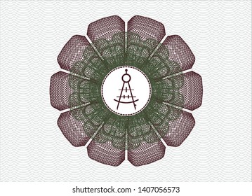 Green and Red abstract rosette with drawing compass icon inside