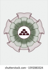 Green and Red abstract rosette with gold bullion icon inside