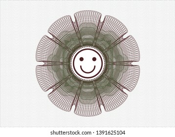 Green and Red abstract rosette with happy face icon inside
