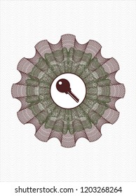 Green and Red abstract rosette with key icon inside
