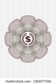 Green and Red abstract rosette with laurel wreath with money symbol inside icon inside