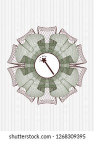 Green and Red abstract rosette with magic stick icon inside