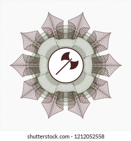  Green and Red abstract rosette with medieval axe icon inside