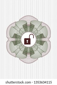 Green and Red abstract rosette with open lock icon inside