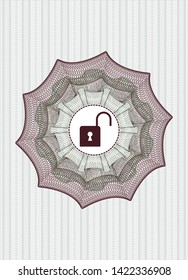 Green and Red abstract rosette with open lock icon inside