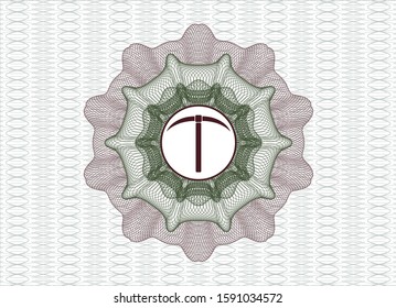 Green and Red abstract rosette with pickaxe icon inside