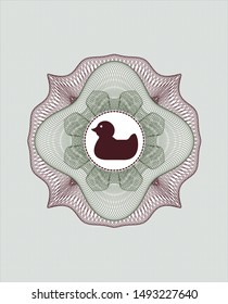 Green and Red abstract rosette with rubber duck icon inside