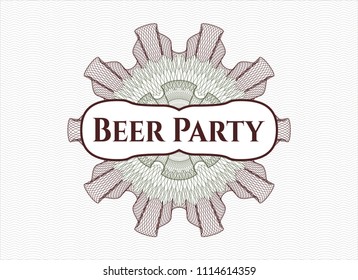 Green and Red abstract rosette with text Beer Party inside