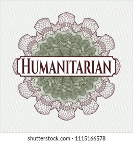 Green and Red abstract rosette with text Humanitarian inside