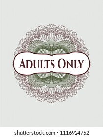 Green and Red abstract rosette with text Adults Only inside