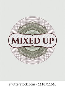 Green and Red abstract rosette with text Mixed up inside