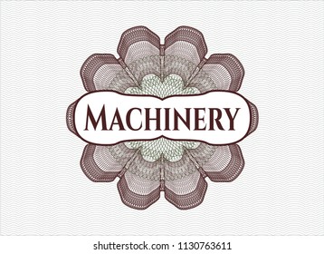 Green and Red abstract rosette with text Machinery inside
