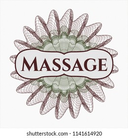 Green and Red abstract rosette with text Massage inside