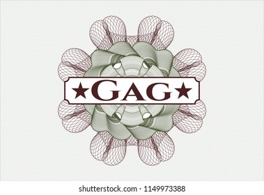 Green and Red abstract rosette with text Gag inside