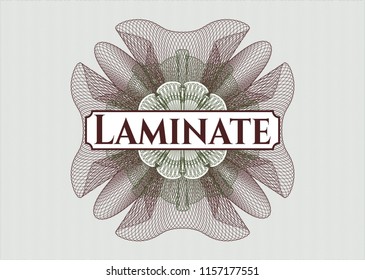 Green and Red abstract rosette with text Laminate inside