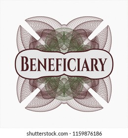 Green and Red abstract rosette with text Beneficiary inside