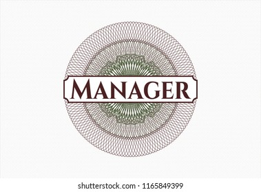 Green and Red abstract rosette with text Manager inside