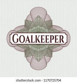 Green and Red abstract rosette with text Goalkeeper inside