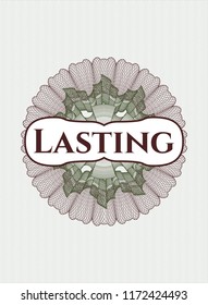 Green and Red abstract rosette with text Lasting inside
