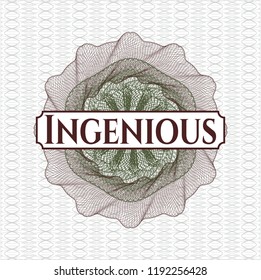 Green and Red abstract rosette with text Ingenious inside