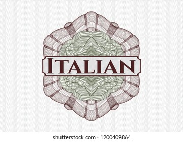 Green and Red abstract rosette with text Italian inside