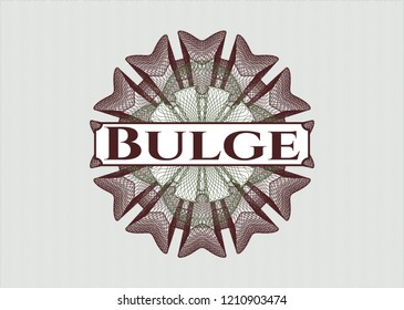 Green and Red abstract rosette with text Bulge inside