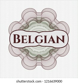 Green and Red abstract rosette with text Belgian inside