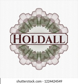 Green and Red abstract rosette with text Holdall inside