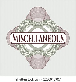 Green and Red abstract rosette with text Miscellaneous inside